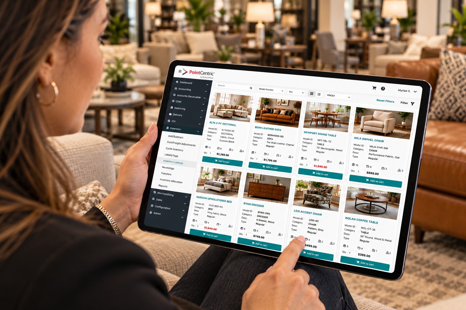 Myriad's PointCentric POS system display for furniture retailers